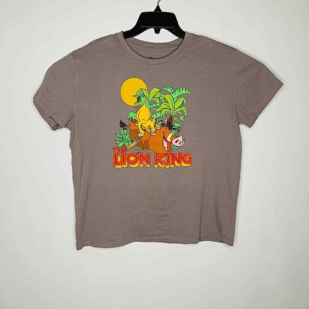 Disney The Lion King T-Shirt Womens XL Gray Simba Timon Pumbaa Graphic Tee Boxy